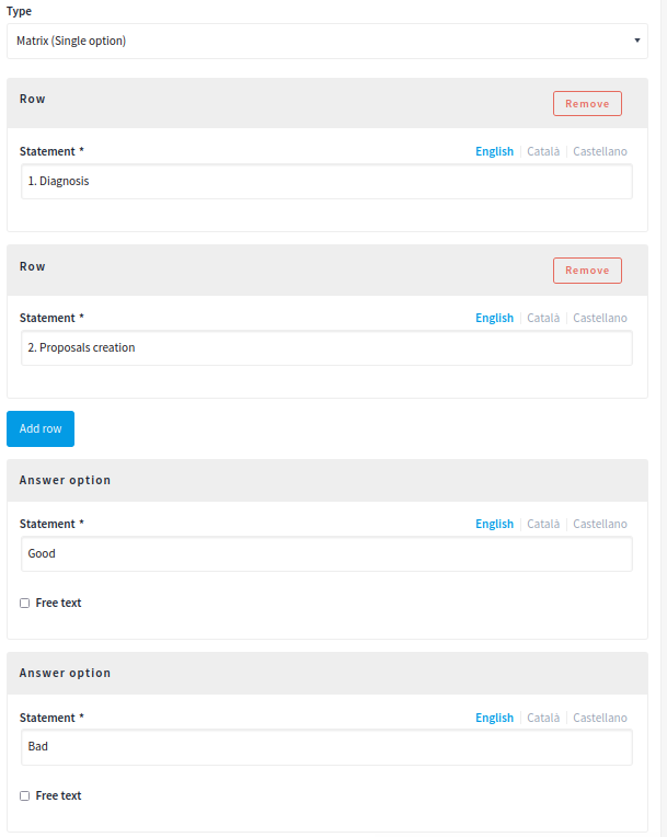 Matrix (Single option) type - backend